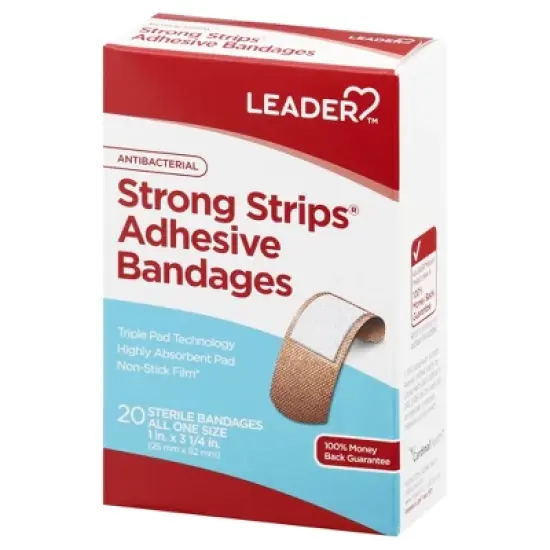 Leader Antibacterial Strong Strips All One Size Adhesive Bandages 20 ea image {2}