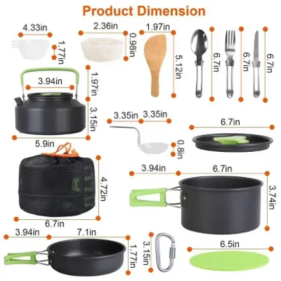 16Pcs Camping Cooking Ware Set Camping Stove Cookware Kit Aluminum Pot Pan Kettle Set with Bowls Knife Fork Spoon Carabiner Spatula Cutting Board image {3}