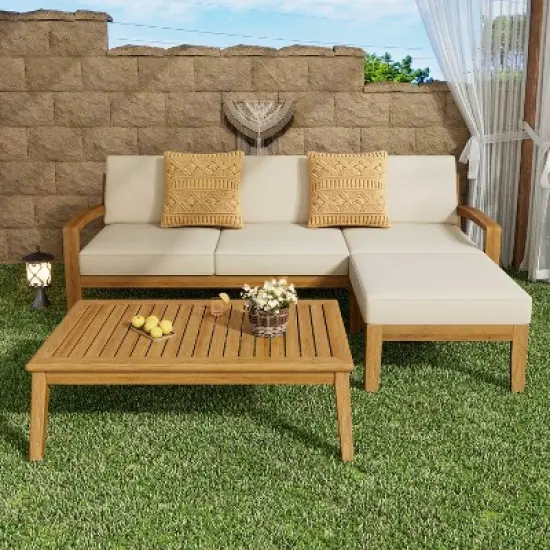 Gulches GRENADA L Shape 3pcs Acacia Sectional Patio Sofa Set image {1}
