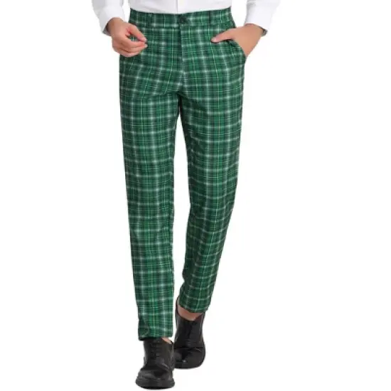 Lars Amadeus Men's Plaid Flat Front Business Dress Suit Pants image {7}