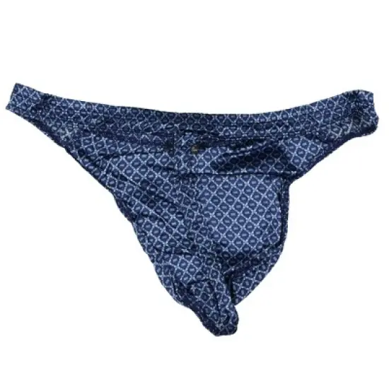Men's Stretch Silk Thong Diamond Pattern Adult Underwear G-String Blue image {3}