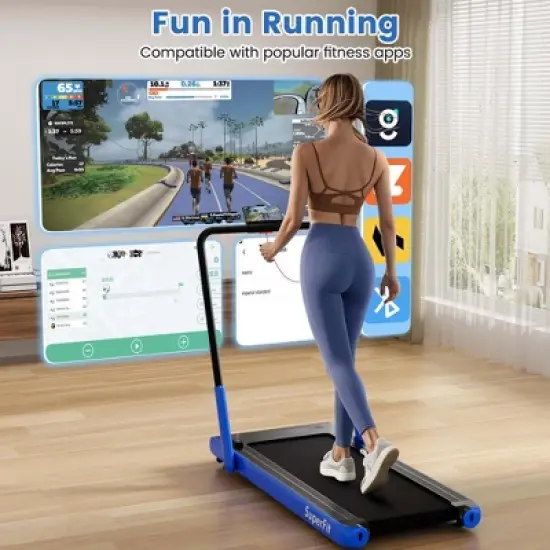 Superfit 3-in-1 Folding Treadmill with Smart Apps Remote Control LED Display and Speakers Blue/Silver image {3}