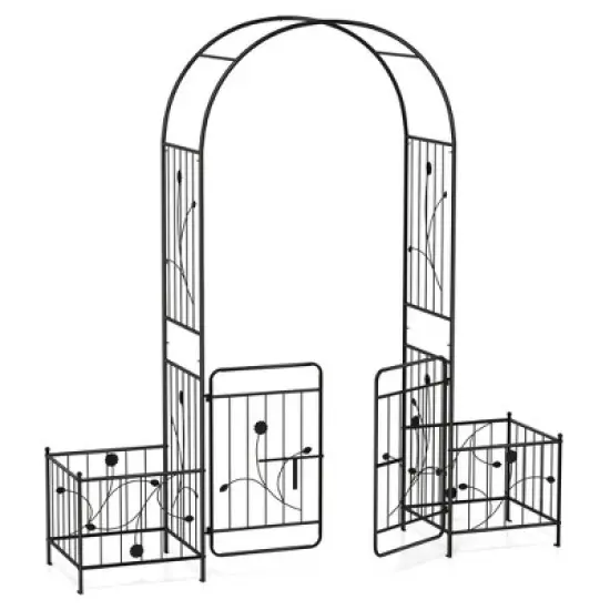 Costway 87" Garden Arbor Arched Lockable Gate Top Arbor Trellis with Side Planters image {9}