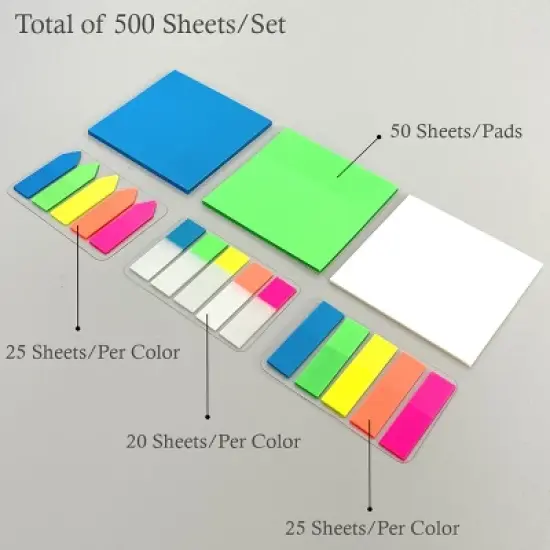 Wrapables 500pcs Transparent Sticky Notes Set, Memo Note Pads, Book Tabs, Page Markers, Sticky Notes, School and Office Supplies image {2}