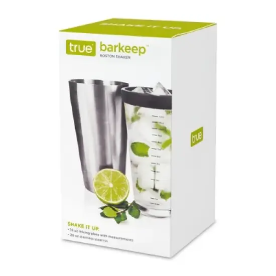 True Barkeep Boston Shaker, Stainless Steel Cocktail Tin & Mixing Glass with Rubber Seal and Measurements, 28 Oz and 16 Oz,  Set of 2 image {6}