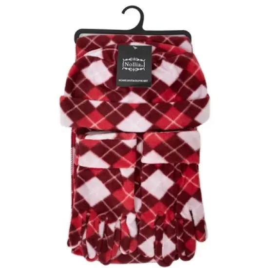 Women's Plaid 3-Piece Fleece Winter Set gloves scarf Hat image {3}