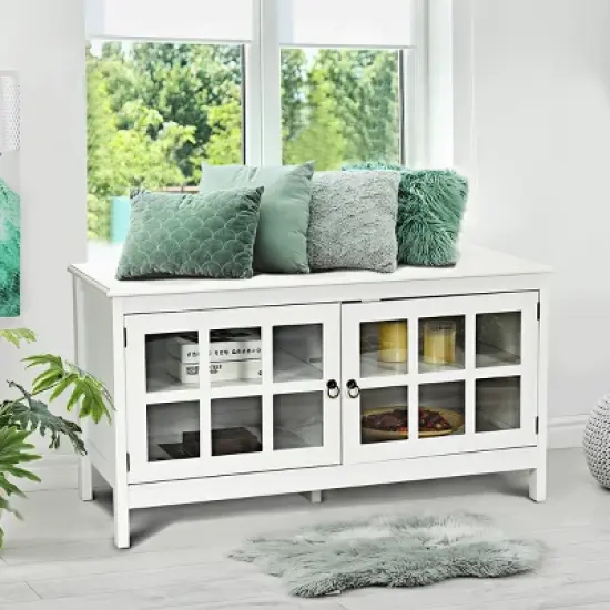 50''TV Stand Modern Wood Storage Console Entertainment Center w/ 2 Doors White image {3}