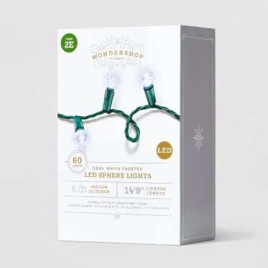 60ct LED Faceted Sphere Christmas String Lights with Green Wire - Wondershop&trade; image {3}