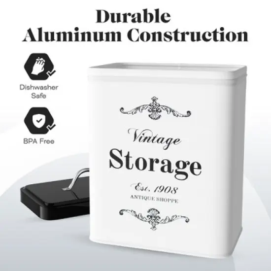 Amici Home Antique Shoppe Large Rectangular Canister - 208 Oz Aluminum Food Storage with Airtight Silicone Gasket & Handle Lid, BPA Free image {2}