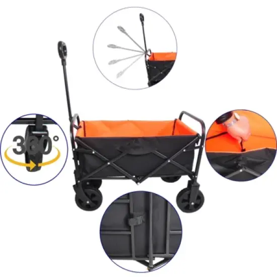 DSVIMOY Mini Portable Folding Beach Wagons with Wheels, Portable Carts with Handle, Orange & Black, 30.3"*15.16"*36.22" image {3}