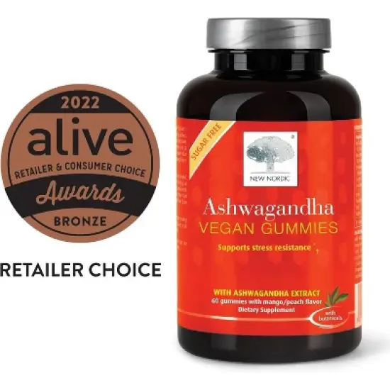 NEW NORDIC Ashwagandha Vegan Gummies - 300 mg Ashwagandha Root Extract , Sugar Free - Adaptogens for Men & Women - Delicious Mango Peach - 60 Gummies image {2}