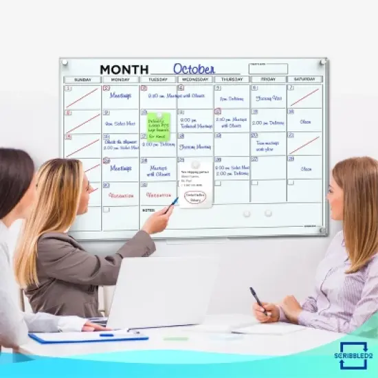 SCRIBBLEDO Magnetic Glass Calendar 24"x36" Monthly Dry Erase Planner with Marker Tray image {5}