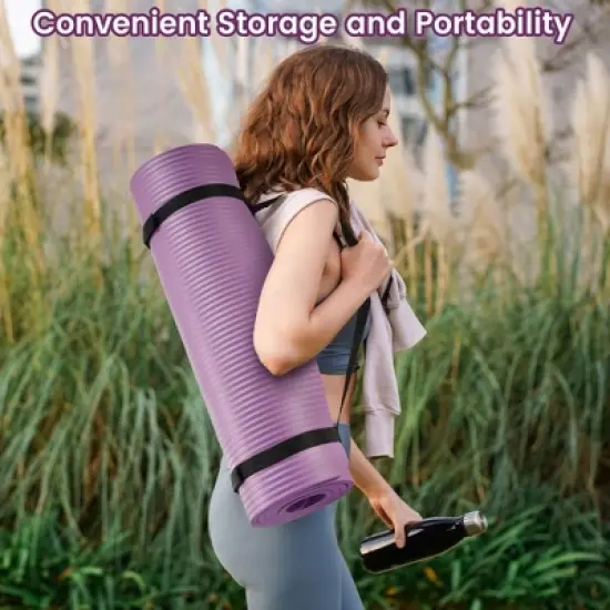 Fitvids 1/2-Inch Thick High Density Foam Exercise Yoga Mat with Carrying Strap, For Cushioning The Body Against Hard Floors, Taro Purple image {5}