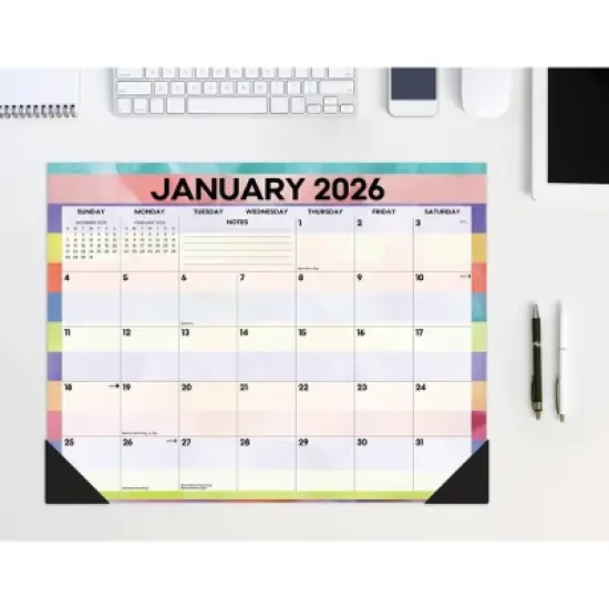 Willow Creek Press Watercolor Stripe Academic July 2025 - June 2026 22"x17" Large Monthly Deskpad Calendar image {5}