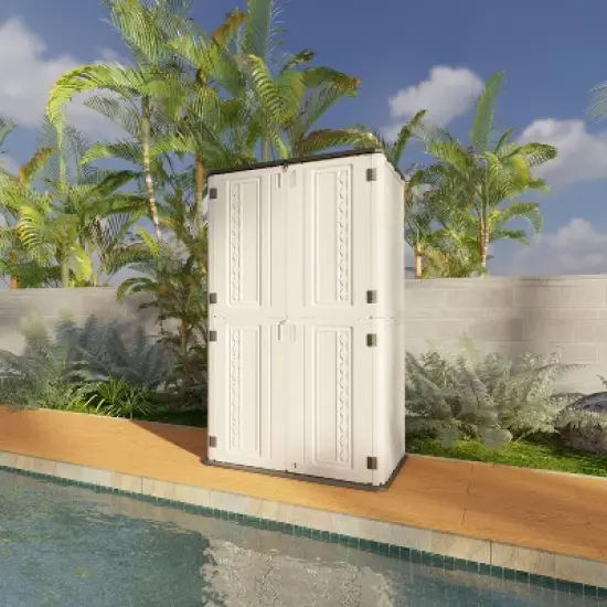 Syemin Storage Shed, Waterproof Large Storage Shed, Double Shelves for Cleaning Tools and Garden Accessories, White, 50"*29"*82" image {5}