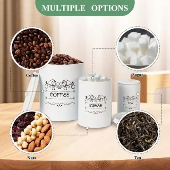 Kitchen Canisters Set, 3 Pcs Vintage Food Storage Containers with Airtight Lids - Farmhouse Coffee Tea Sugar Jars for Countertop image {2}