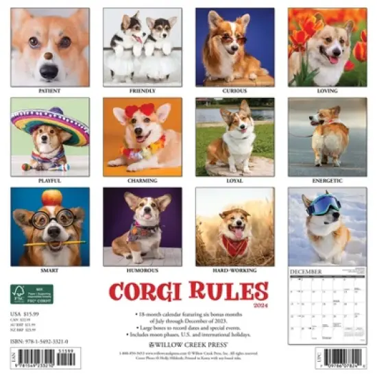 Willow Creek Press 2024 Wall Calendar 12"x12" Corgi Rules image {1}