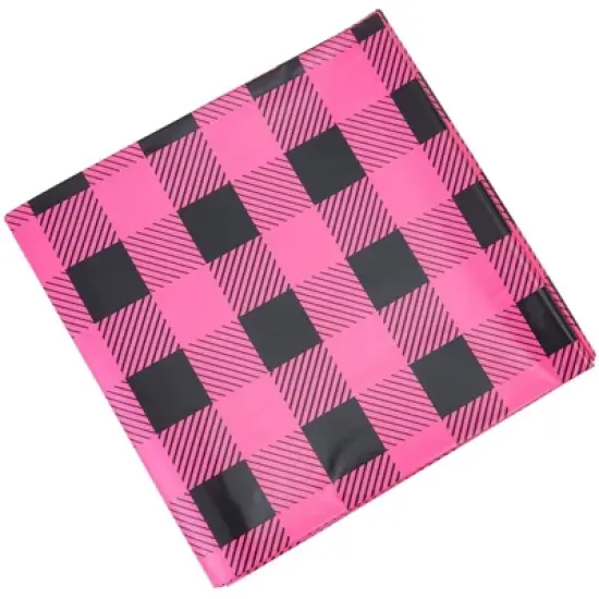 Sparkle and Bash 3-Pack Buffalo Plaid Plastic Party Tablecloths, Pink Disposable Table Covers, 54x108" image {3}