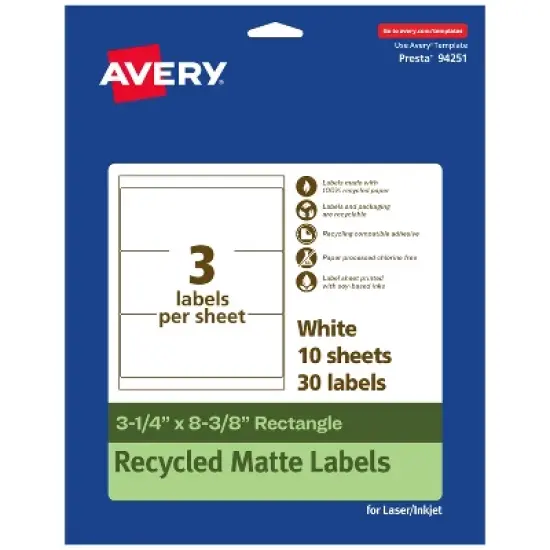 Avery Recycled Matte White Labels,  3-1/4" x 8-3/8" Rectangle image {8}