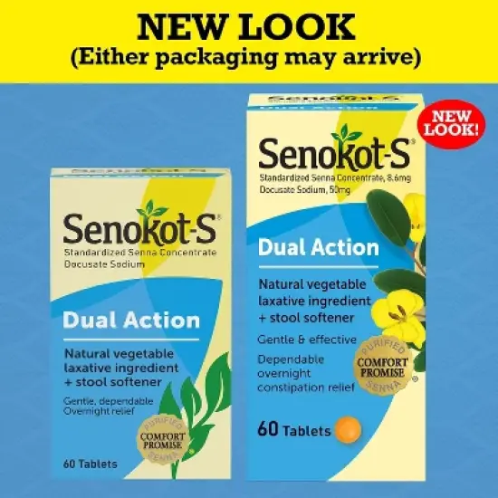 Senokot-S - Dual Action Natural Vegetable Laxative Ingredient Plus Stool Softener, 60 Count image {2}