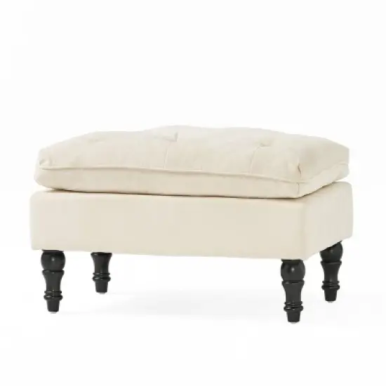 Jeremy Tufted Ottoman Cr&egrave;me Velvet - Christopher Knight Home: Upholstered Footrest, Hardwood Frame, 200lb Capacity image {6}