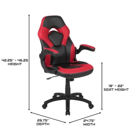 BlackArc Gamma Gaming Desk & Chair Set - Black & Red High Back Gaming Chair with Flip-Up Arms; Desk with Detachable Headphone Hook/Cupholder image {8}