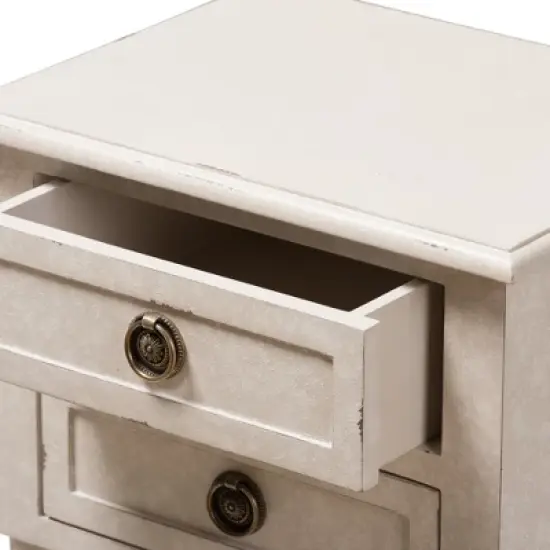 Lenore Country Cottage Farmhouse 2 Drawer Nightstand White - Baxton Studio image {5}