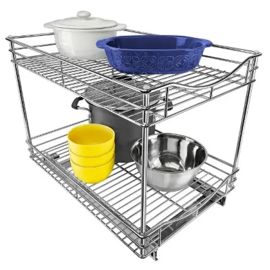 Lynk Professional 14" x 21" Slide Out Double Shelf - Pull Out Two Tier Sliding Under Cabinet Organizer: Chrome-Plated Steel Kitchen Storage image {3}