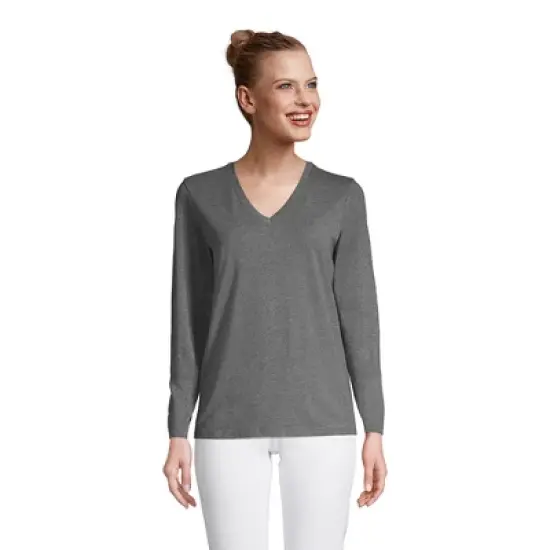 Lands' End Women's Tall Relaxed Supima Cotton Long Sleeve V-Neck T-Shirt image {2}