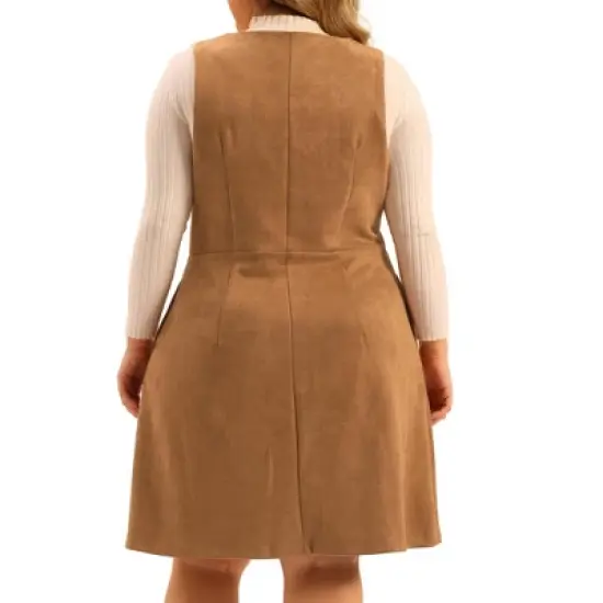 Agnes Orinda Women's Plus Size Overall Button Casual Faux Suede Dress image {3}