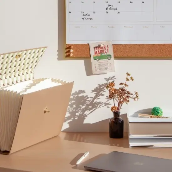 U Brands 13 Pocket Recycled Pleather Expandable File Light Brown: Accordion File Organizer, Letter Size, Office Storage image {9}