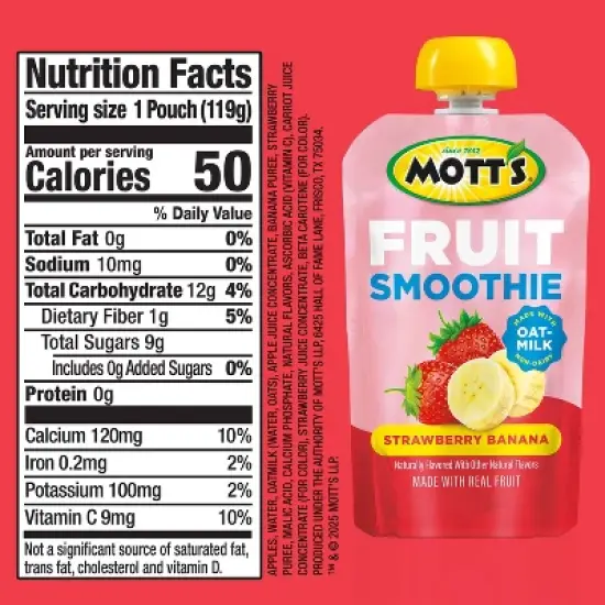 Mott's Fruit Smoothie Strawberry Banana Pouches - 33.6oz/8ct image {12}