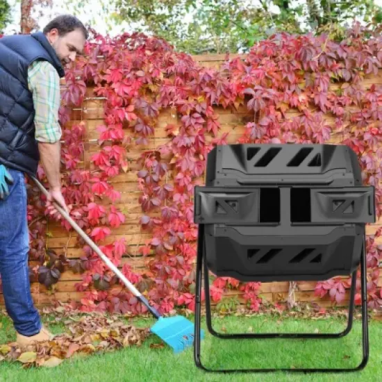 Costway Tumbling Composter 40 Gallon Garden Rotating Compost Bin w/Dual Chamber image {3}