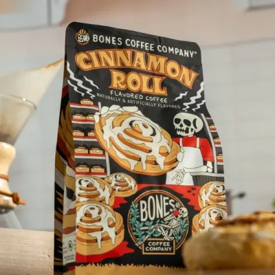 Bones Coffee Company Cinnamon Roll Ground Coffee Beans Cinnamon Roll Flavor 12 oz Medium Roast (Ground) image {2}