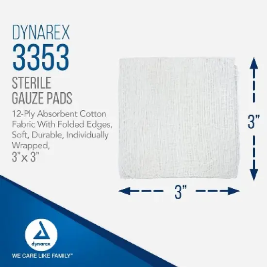 Dynarex Sterile Gauze Pads 3" x 3" 12-Ply, 100 Count image {1}
