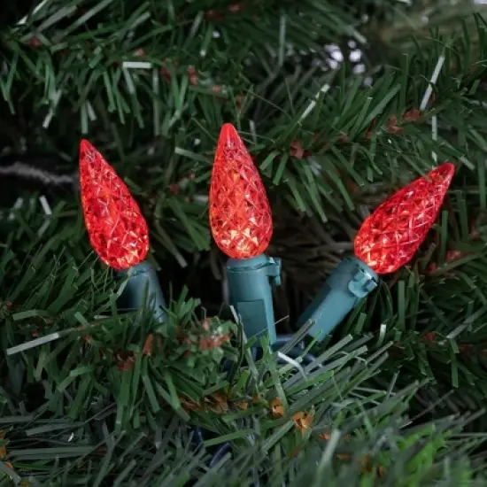 Northlight 70-Count Red LED Faceted C6 Christmas Light Set, 23ft Green Wire image {1}