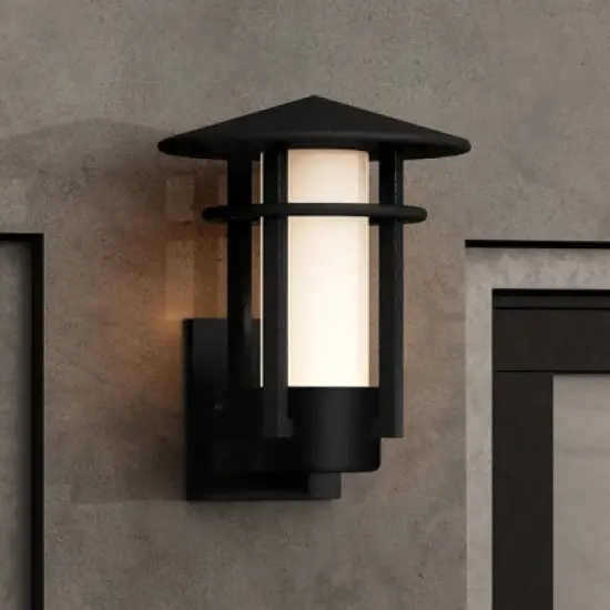 Urban Ambiance Luxury Mid-Century Modern Outdoor Wall Sconce 12''H x 9.125''W,  Midnight Black Finish,  Riverside Collection, UHP1310 image {6}