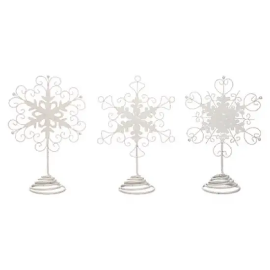 Transpac Set of 3 Metal Snowflake Tree Toppers Elegant White Christmas Decorations for Indoor Holiday Decor image {1}