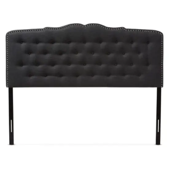 King Lucy Modern and Contemporary Fabric Headboard Dark Gray - Baxton Studio: Upholstered, Button-Tufted, Nailhead Trim image {1}