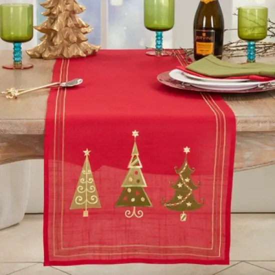 Saro Lifestyle Embroidered Christmas Tree Design Table Runner image {1}