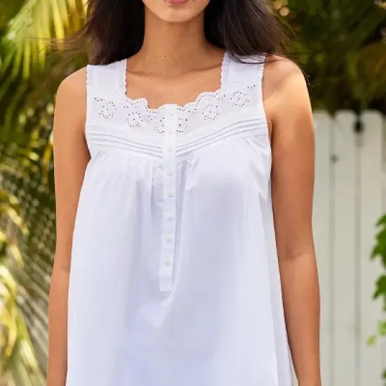 Women's Cotton Victorian Nightgown, Gwendoline Sleeveless Lace Trimmed Button Up Long Vintage Night Dress Gown image {4}