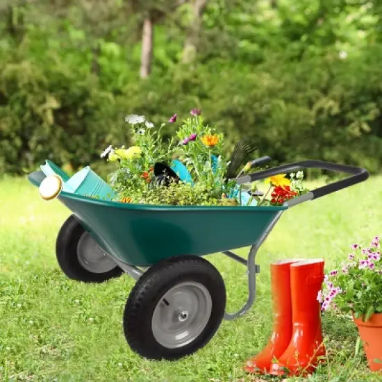 Nature Spring 2-Wheeled Garden Wheelbarrow for Residential DIY Landscaping, Lawn Care, and Remodeling image {1}