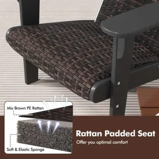Costway Patio Adirondack Chair with Rattan Padded Seat Wide Armrests & Hidden Cupholder Black/Brown/Gray/White image {6}