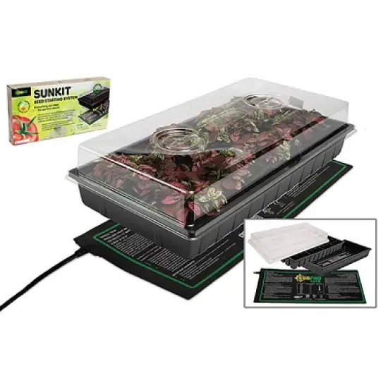 SunKit Complete Seed Starting System Tray with Dome and Heat Mat, 11" x 21" image {1}