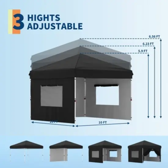 10x10 Pop Up Canopy with Removable 3 Sidewalls - Easy Up - 1 Roller Bag,3 Adjustable Height,4 Weight Bags for Deck,Garden,Sports,Beach,Party image {7}