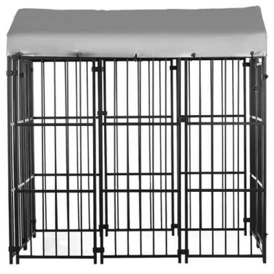 PawHut Covered Dog Playpen for Large & Medium Size Breeds, Outdoor Enclosure, Locking Exercise Kennel with Heavy-Duty Metal Frame, Black image {3}