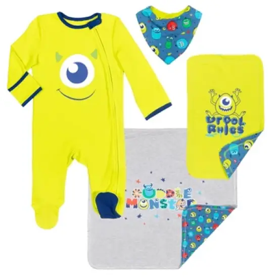 Disney Winnie the Pooh,Lion King,Pixar Monsters Inc.,Princess Baby Sleep N' Play Coverall Bib Blanket and Burp Cloth 4 Piece Outfit Set Newborn  image {9}