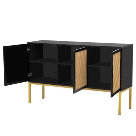 Sideboard With Faux Rattan Door And Metal Legs - ModernLuxe image {8}
