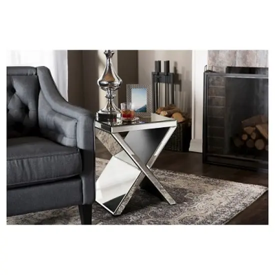 Morris Modern and Contemporary Hollywood Regency Glamour Style Accent Side Table - Silver - Baxton Studio image {2}