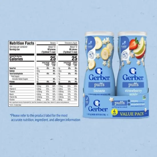 Gerber Baby Food Strawberry Apple & Banana Puffs Variety Pack Baby Snack - 4ct/1.48oz image {7}